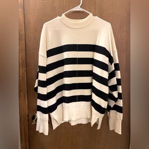 Zara Knit Cream and Navy Stripe Sweater Size M